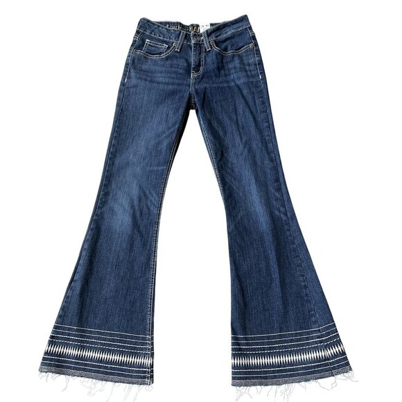 Cruel Girl Hannah Women 26L Denim Super Flare Dark Stonewash Embroidered Cowgirl - Picture 1 of 16